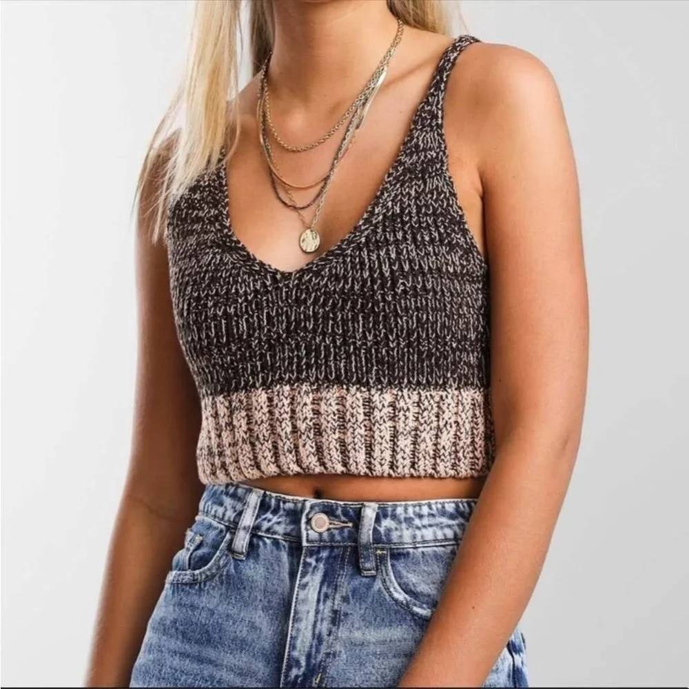 Intimately Free People Here All Day Brown Knit Halter Crop Top Small OB1294